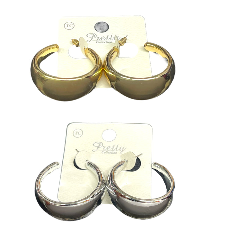 12 pc Chunky C Shape Hoop Earrings in Silver & Gold