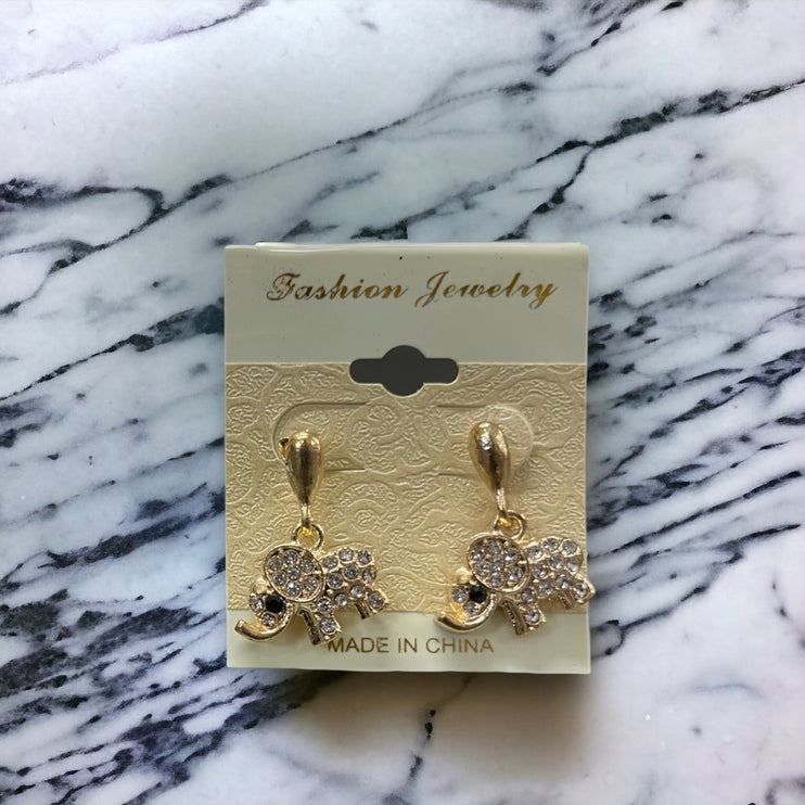 12 pcs Rhinestone Elephant Earrings. Gold and Silvet
