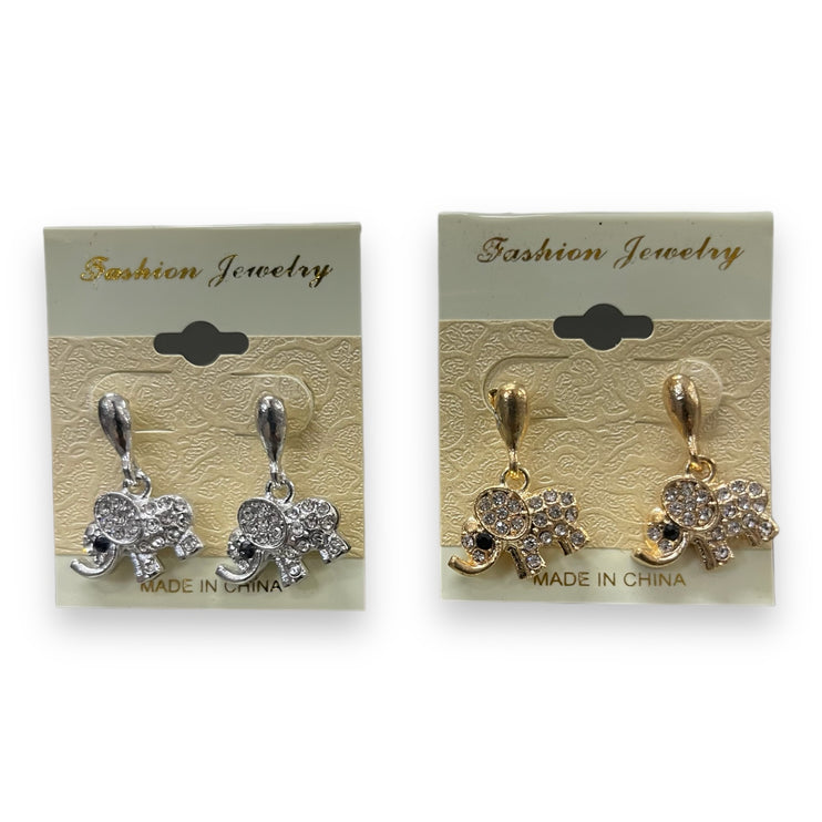 12 pcs Rhinestone Elephant Earrings. Gold and Silvet