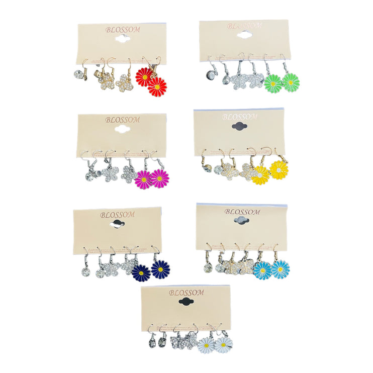 12 pcs Assorted Daisy Flower Multipack Earrings Asstd. colors