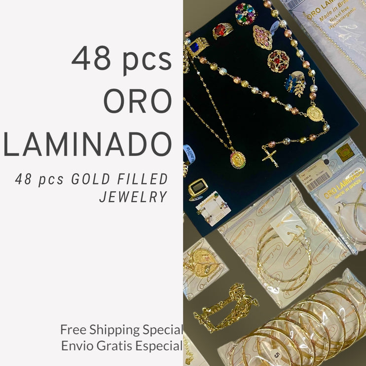 48 Pcs Gold Filled Jewelry Asstd. Each Bundle may vary in styles.